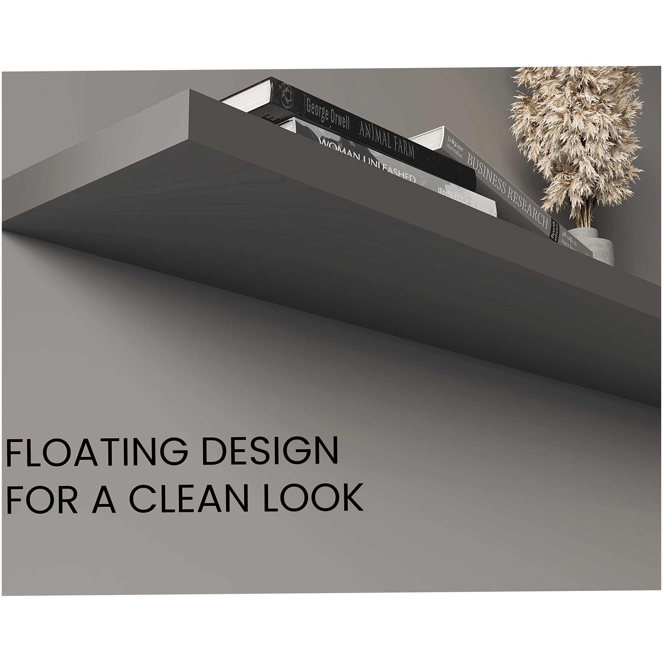 Set of 2 Floating Wall Shelves 47 inch, Modern Gray MDF Storage Shelves for Living Room, Bedroom, Bathroom Decor