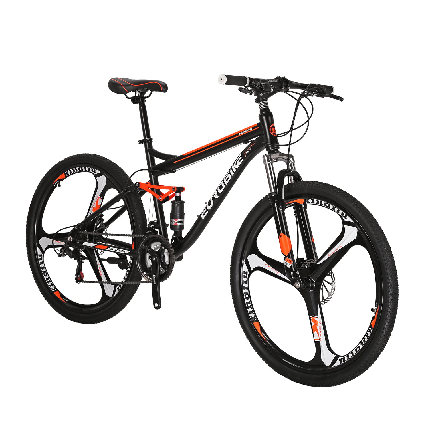 Eurobike S7 Mountain Bike 21 Speed Dual Suspension Mountain Bike 27.5 Inches Wheels Bicycle Black Orange