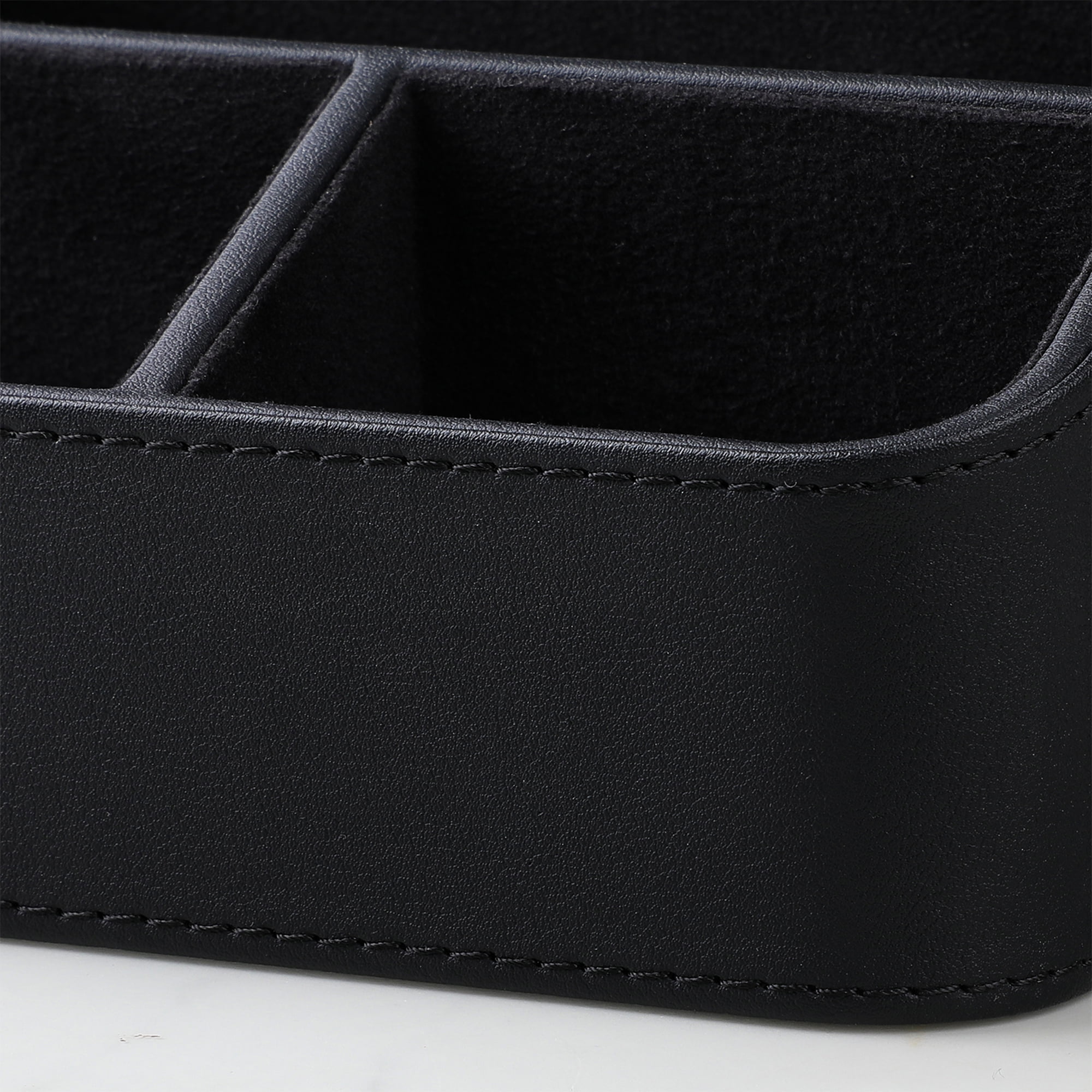 Remote Control Holder, PU Leather Small Desk Organizer Stylish Cute Desktop Organizer for Home Office Desk Accessories, Remote Caddy Bedside Nightstand Organizer for Women Men (Black)