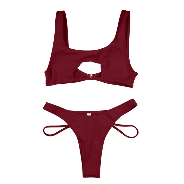 Aayomet Bathing Suit For Women Women's Bohemian Swimsuit Strappy Tie Side  Bikini Set Triangle Cheeky String Brazilian Swimwear, XL