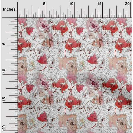 oneOone Cotton Poplin Light Red Fabric Flower Watercolor Craft Projects Decor Fabric Printed By The Yard 56 Inch Wide