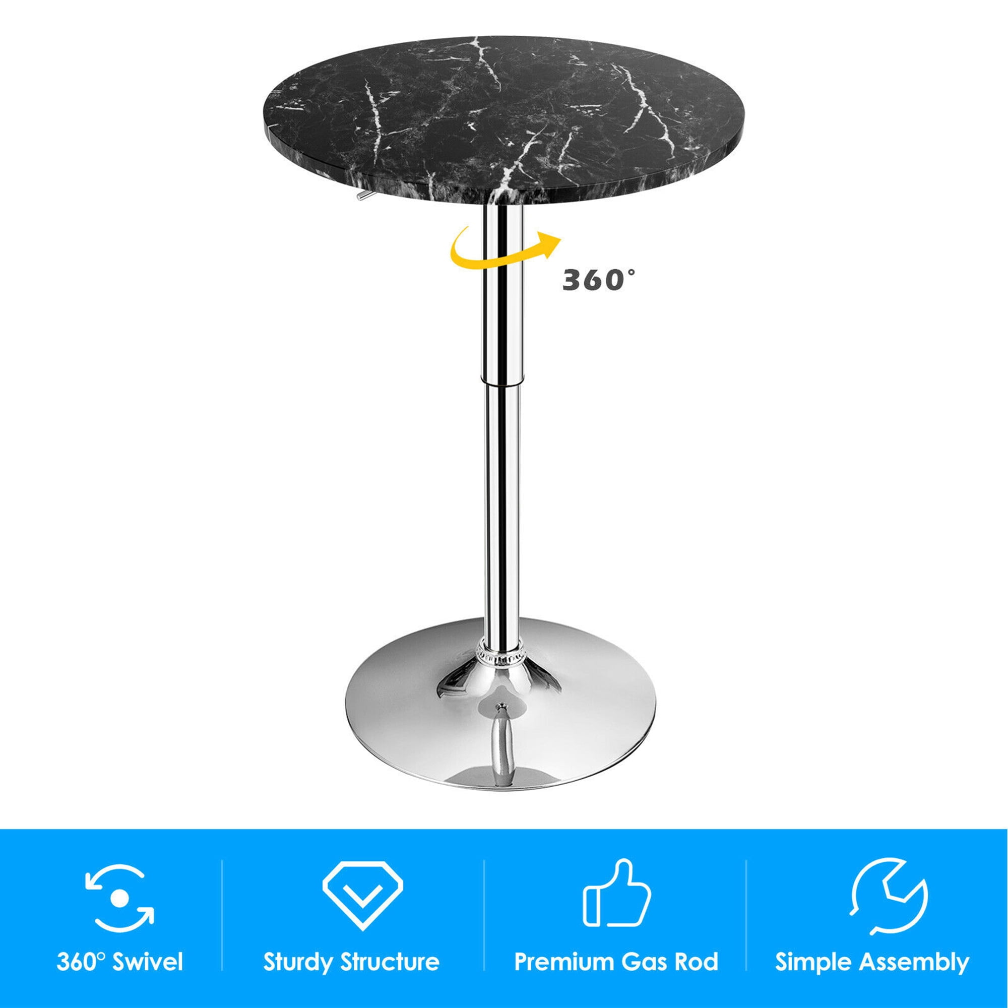 Gymax Round Swivel Adjustable Bar Table with Faux Marble Top, Black