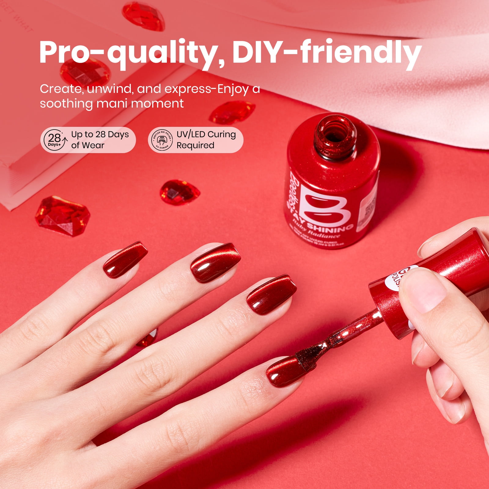 Beetles Stay Shining Gel Nail Polish, Cat Eye,  Ruby Radiance, 0.51 fl oz