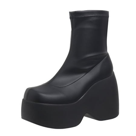

HHH 2023 Fall Winter Fashion Platform Wedge Women s Ankle Boots Mid-Calf High Heel Platform Skinny Stretch Boots Muffin Single-Layer Boots