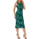 thumbnail image 2 of Vestido Floral de Malla para Mujeres, Vestido Midi de Fiesta sin Mangas con Cuello Redondo XL Verde Oscuro, 2 of 6