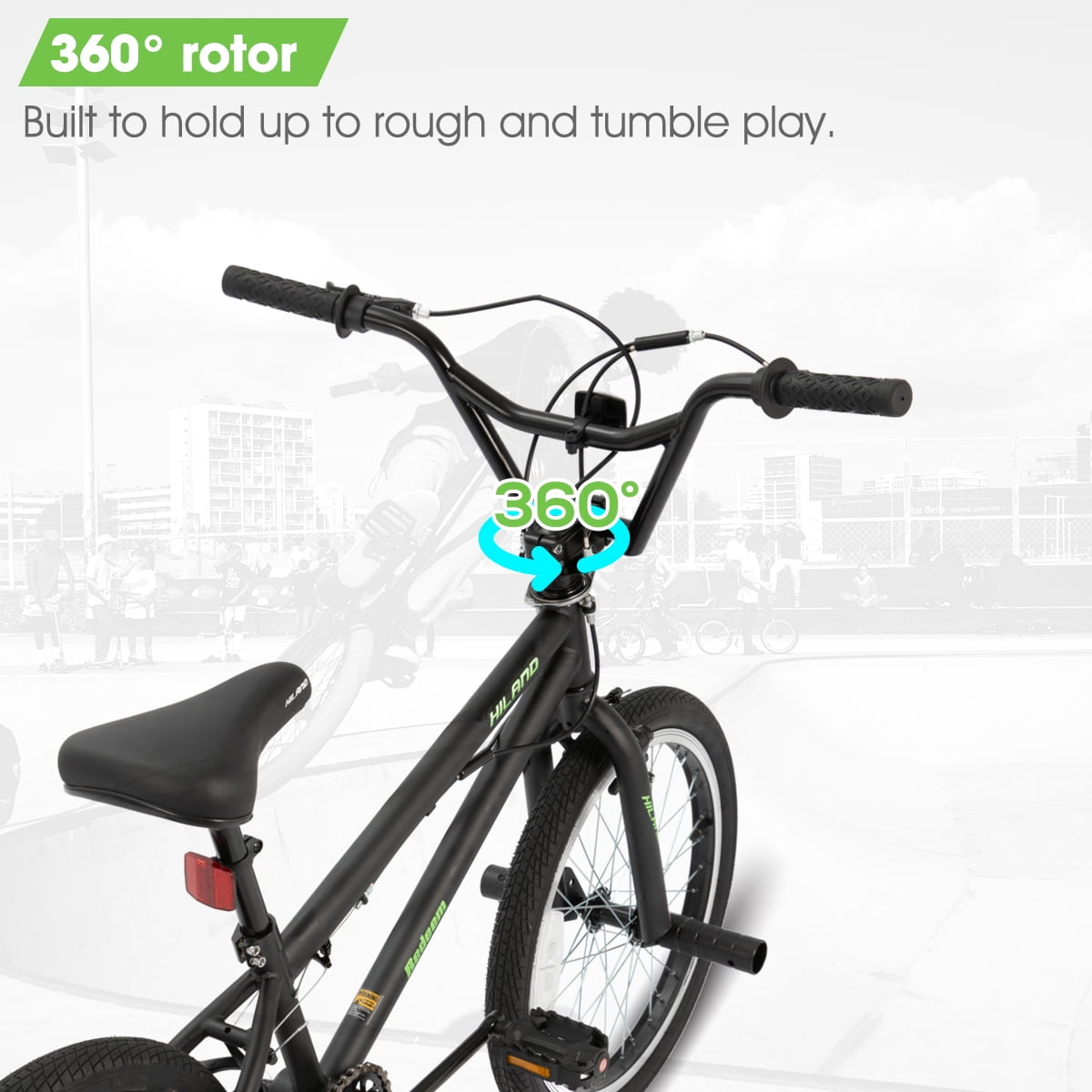 Hiland 20'' BMX Bike for Adults, Steel Frame, 360 Rotor, Pegs
