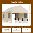 thumbnail image 2 of Walsunny 10x20 ft Carport with 4 Sandbags Heavy Duty Car Canopy with Roll-up Windows Portable Garage with Removable Sidewalls & Doors Khaki, 2 of 8
