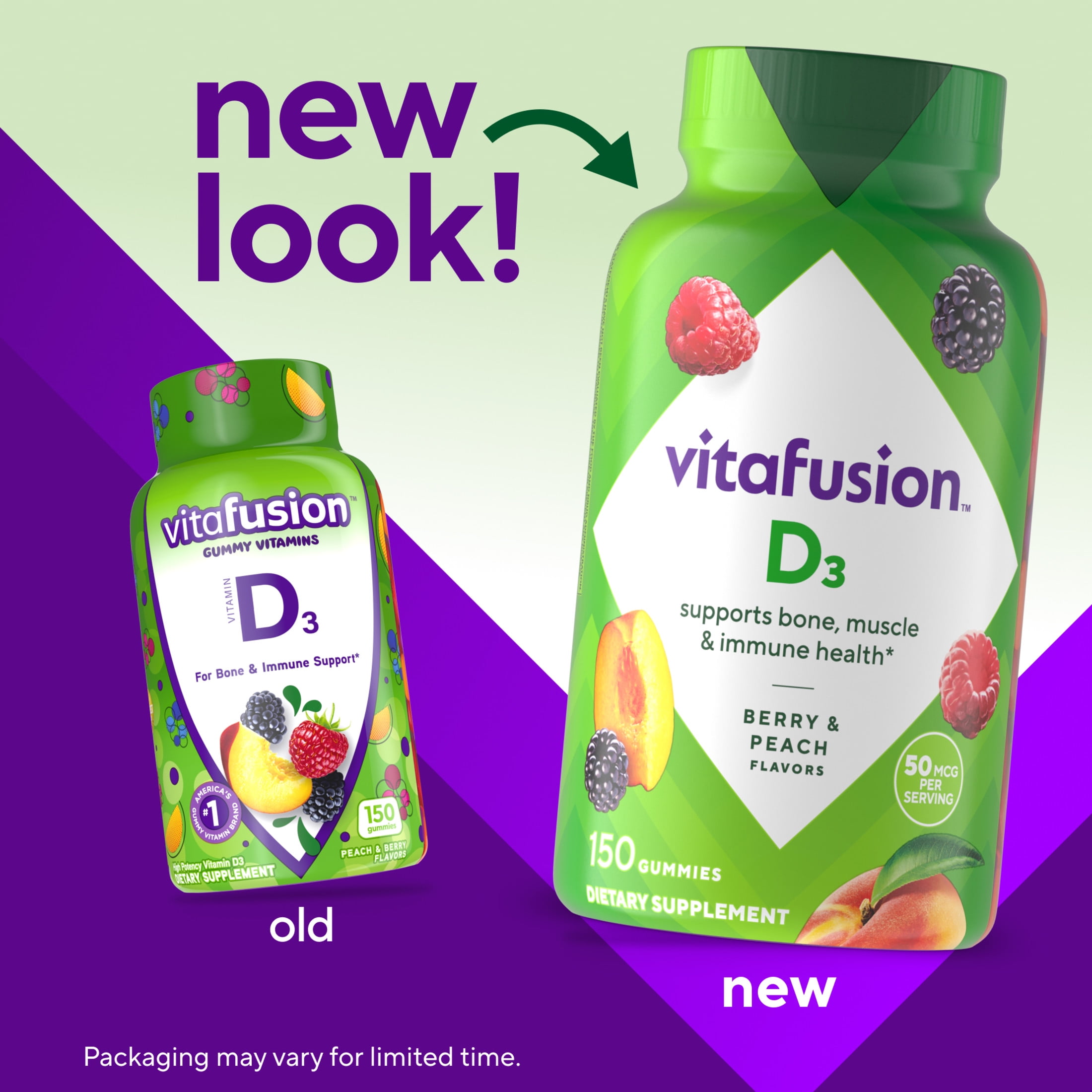 vitafusion Vitamin D3 Gummy Vitamins, 50 mcg, Peach, Blackberry and Strawberry Flavored, 150 Count