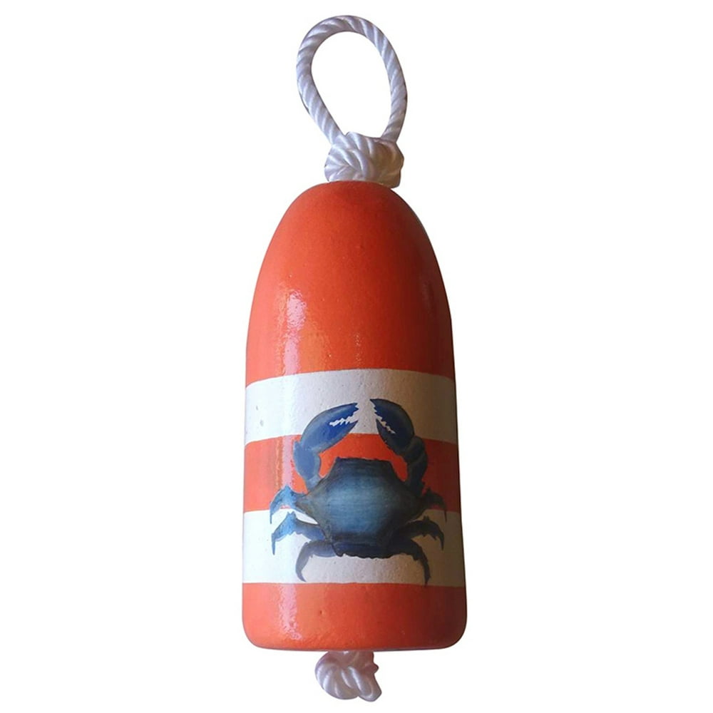 Blue Crab on Orange and White Fishing Marker Buoy