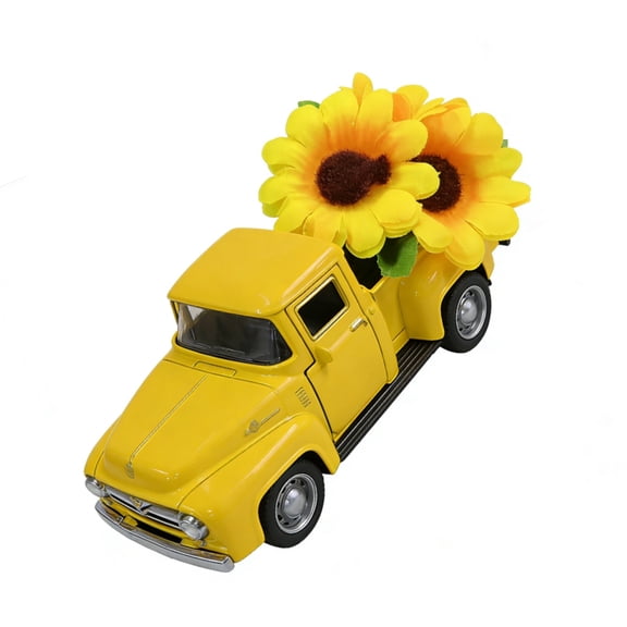 Vintage Farmhouse Truck with Artificial Flowers & LED Lights, Tiered Tray Centerpiece for Home Kitchen Decor