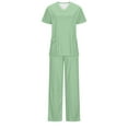 thumbnail image 3 of QATAINLAV Scrubs for Women Set 2024 Fall Outfits Stretch V Neck Short Sleeve Scrub Top and Jogger Pant with Pockets 2 Piece Sets Medical Uniform Green M Todays Daily Sales, 3 of 5
