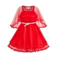 thumbnail image 1 of Robe Fille Cape Rouge Ceinture Perle Mariage Fête 12 Ans, 1 of 6