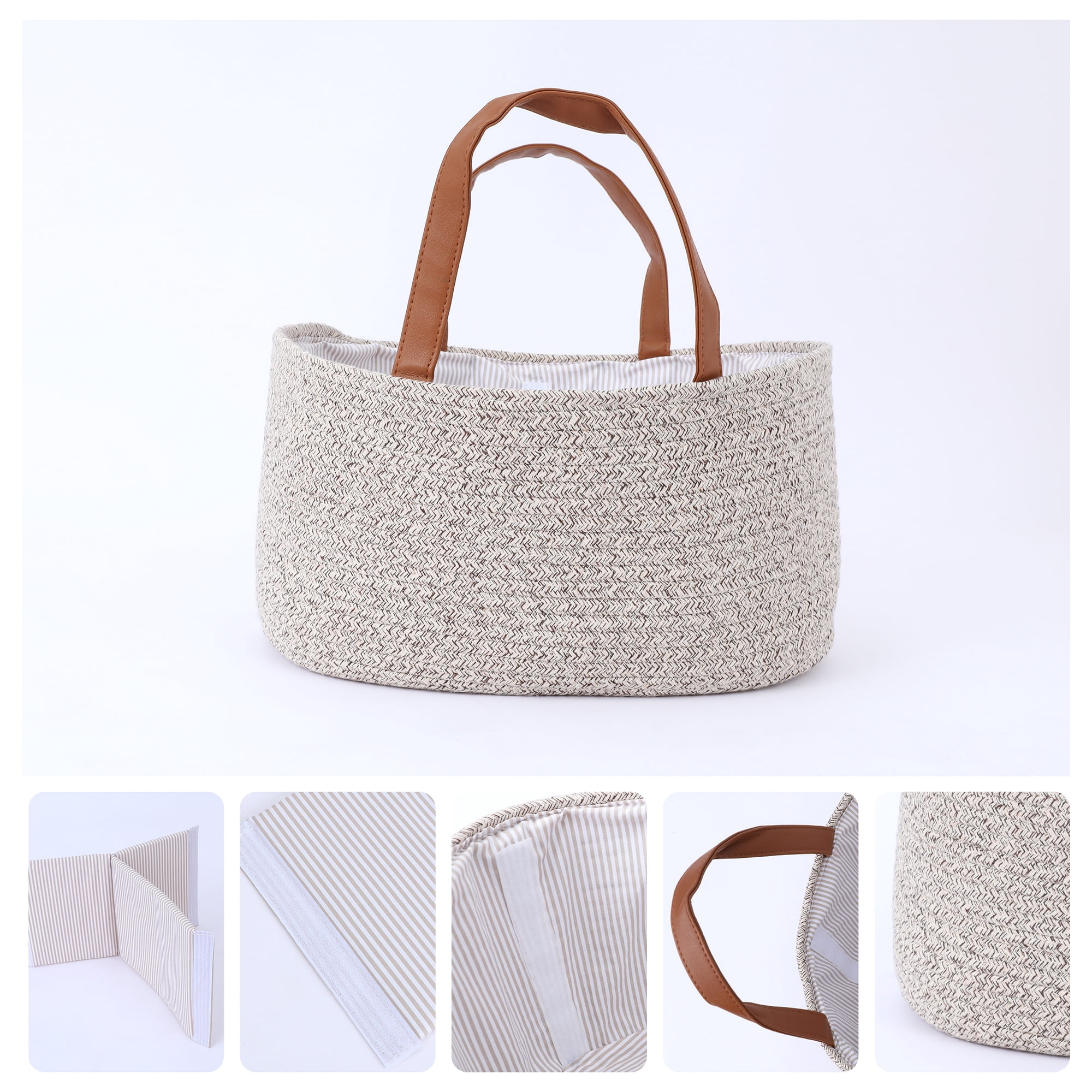 Unique Bargains 1 Pack Woven Storage Basket Bin with Divider and Handle Brown S