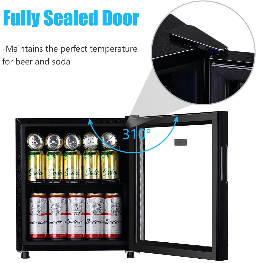 WANAI 1.6Cu.ft Beverage Refrigerator, Mini Fridge with Glass Door, Black