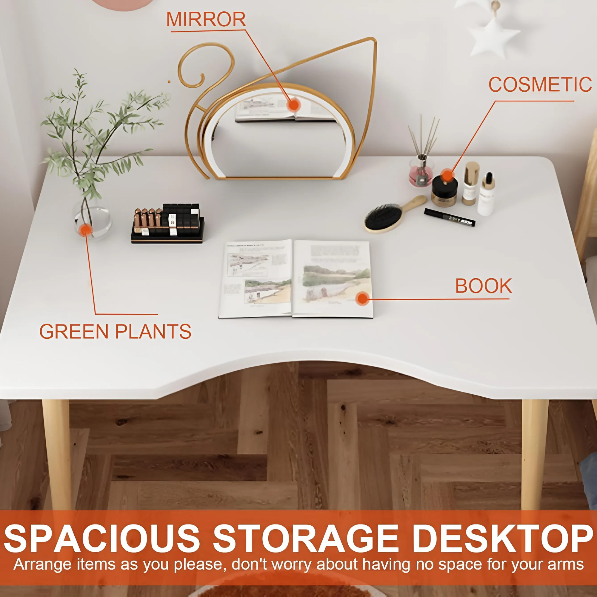 SRIAA Modern White Wooden Computer Table, 40" L x 20" W x 30" H inches – Durable and Stylish Desk for Home Office, Bedroom, or Study