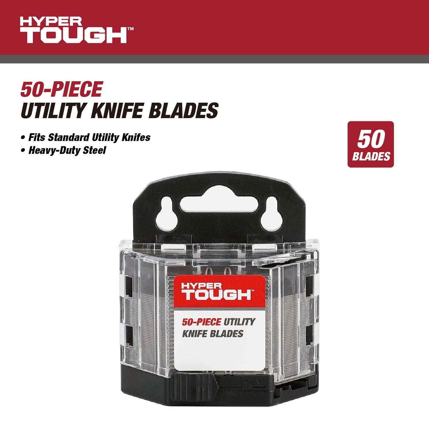 Hyper Tough 50-Piece Standard Utility Knife Blades with Blade Dispenser