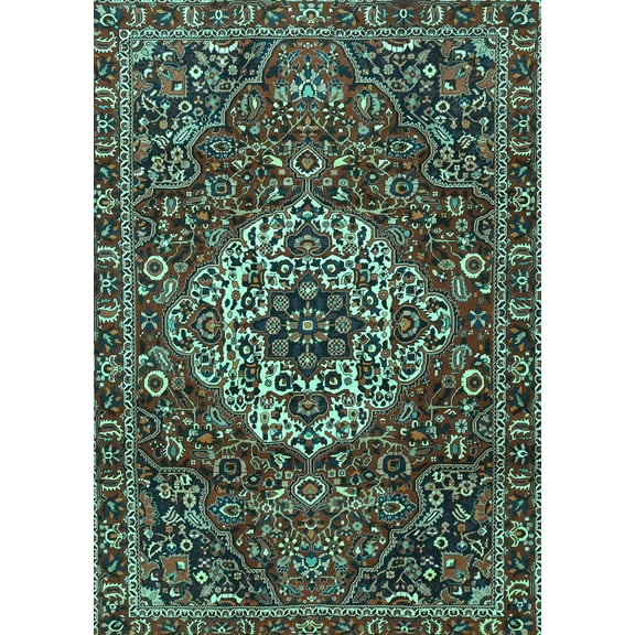 Ahgly Company Machine Washable Indoor Rectangle Persian Turquoise Blue Traditional Area Rugs, 5' x 7'