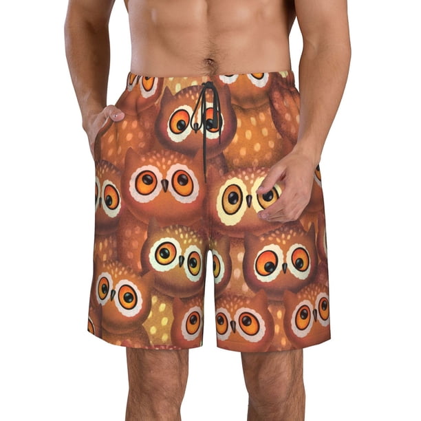 Balery Brown Owl Traje de Baño Estilo Hawaiano para Hombre, Shorts de Secado Rápido con Bolsillos-XX-Large