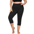 thumbnail image 2 of FlorCurve Plus Size Capri Leggings for Women with Pockets High-Waist Tummy Control Cropped Pants Stretch Yoga Leggings, Black XL, 2 of 6