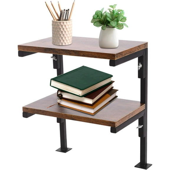 2 Tier Small Desk Extension Shelving Unit,Clamp On Desk Organizer Shelf, Clamp-on Above or Under Desktop Storage Shelf