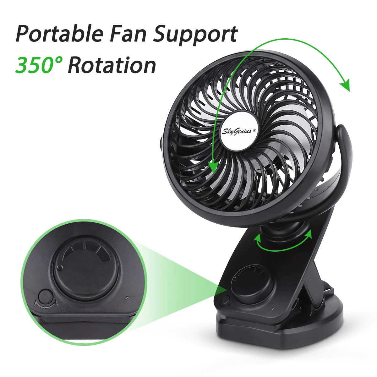 SkyGenius Portable Mini Fan Battery Operated Clip on Desk Fan USB Rechargeable