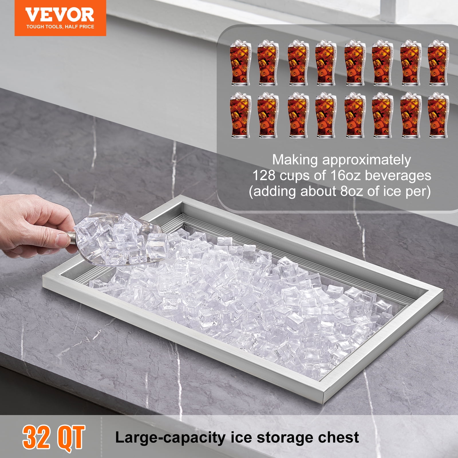 KFFKFF 20"x14"x12" Drop in Ice Chest Ice Cooler Ice Bin Stainless Steel w/Cover