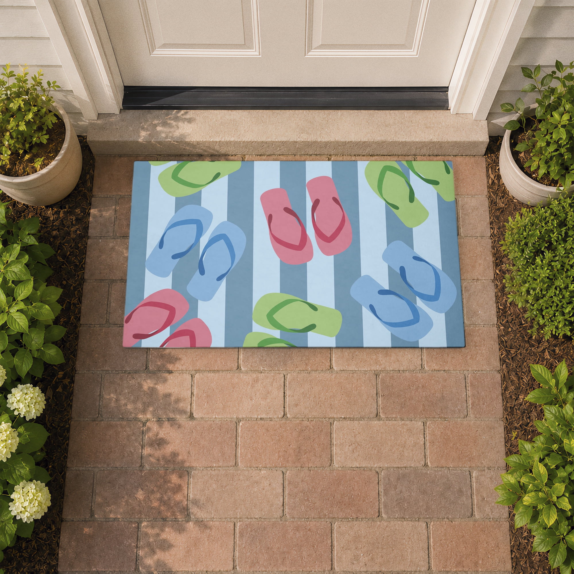 Stupell Industries Summertime Sandals on Stripes Printed Outdoor Door Floor Mat, design by Lil' Rue