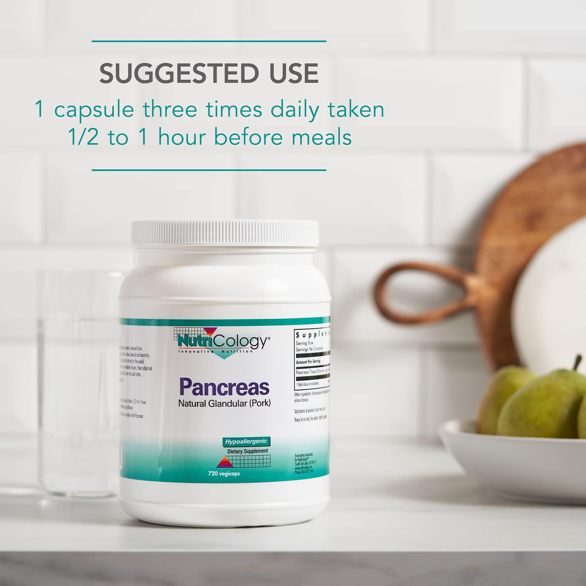 NutriCology Pancreas Natural Glandular - Supports Healthy Pancreas, Immune & Digestive Activity - 425 mg per Serving - Freeze Dried Tissue from Pork - 720 Servings - 720 Capsules