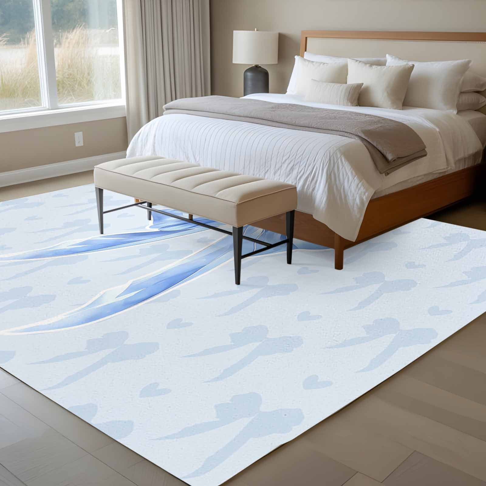Cute Bow Area Rugs 6'x9', Washable Small Throw Rugs for Kitchen Dining room, Blue Bowknot Minimalist Solid Color Indoor Outdoor Rug Non-Slip Low Pile Carpet Runner Reversible Floor Mats