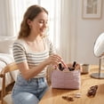 thumbnail image 3 of BAGSMART Small Makeup Bag, Water-Resistant Cosmetic Pouch Puffy Portable Travel Organizer for Women, Grid Quilted Camel, 3 of 10