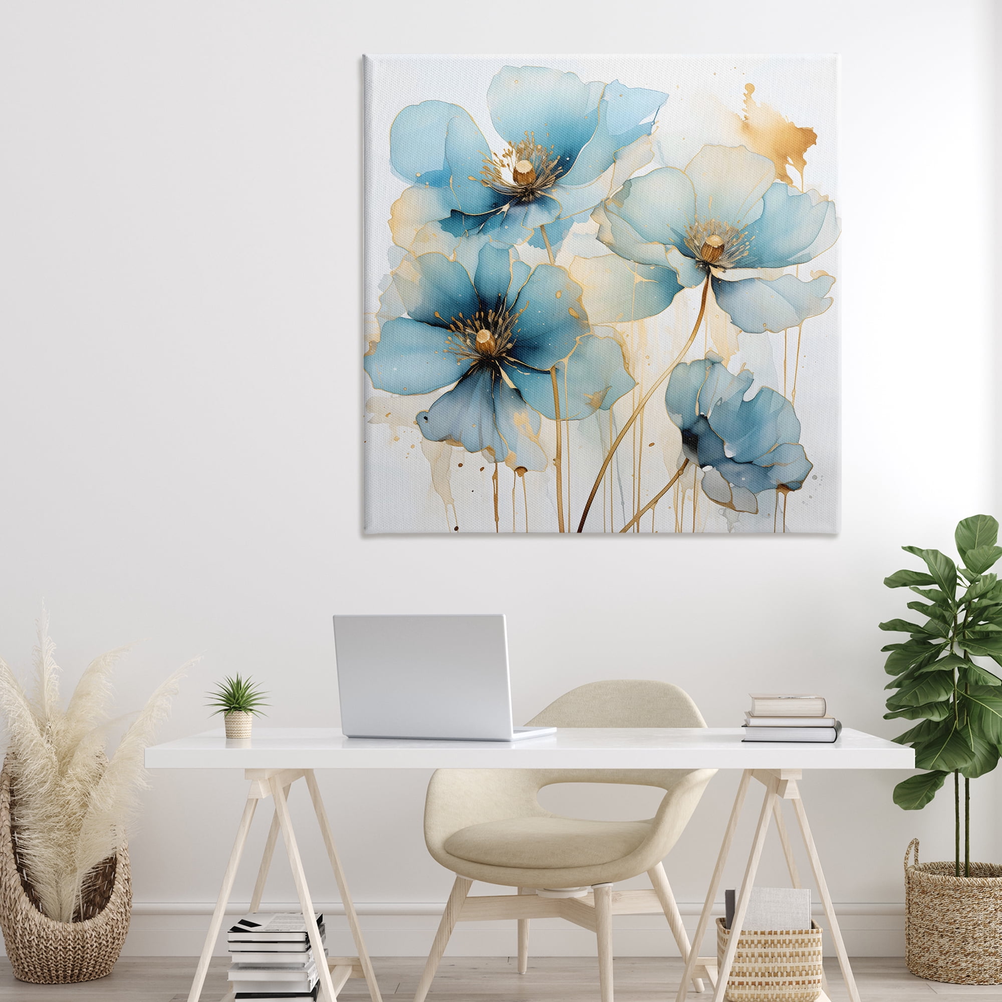Stupell Industries Sapphire and Gold Florals Canvas Wall Art, design by Creative Studio