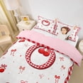 thumbnail image 3 of jejeloiu Red Cherry Monogram O Duvet Cover Set For Girls,Ribbon Bowknot Letter Design Bedding Full For Kids,Pink Reversible,3-Piece(No Comforter), 3 of 6