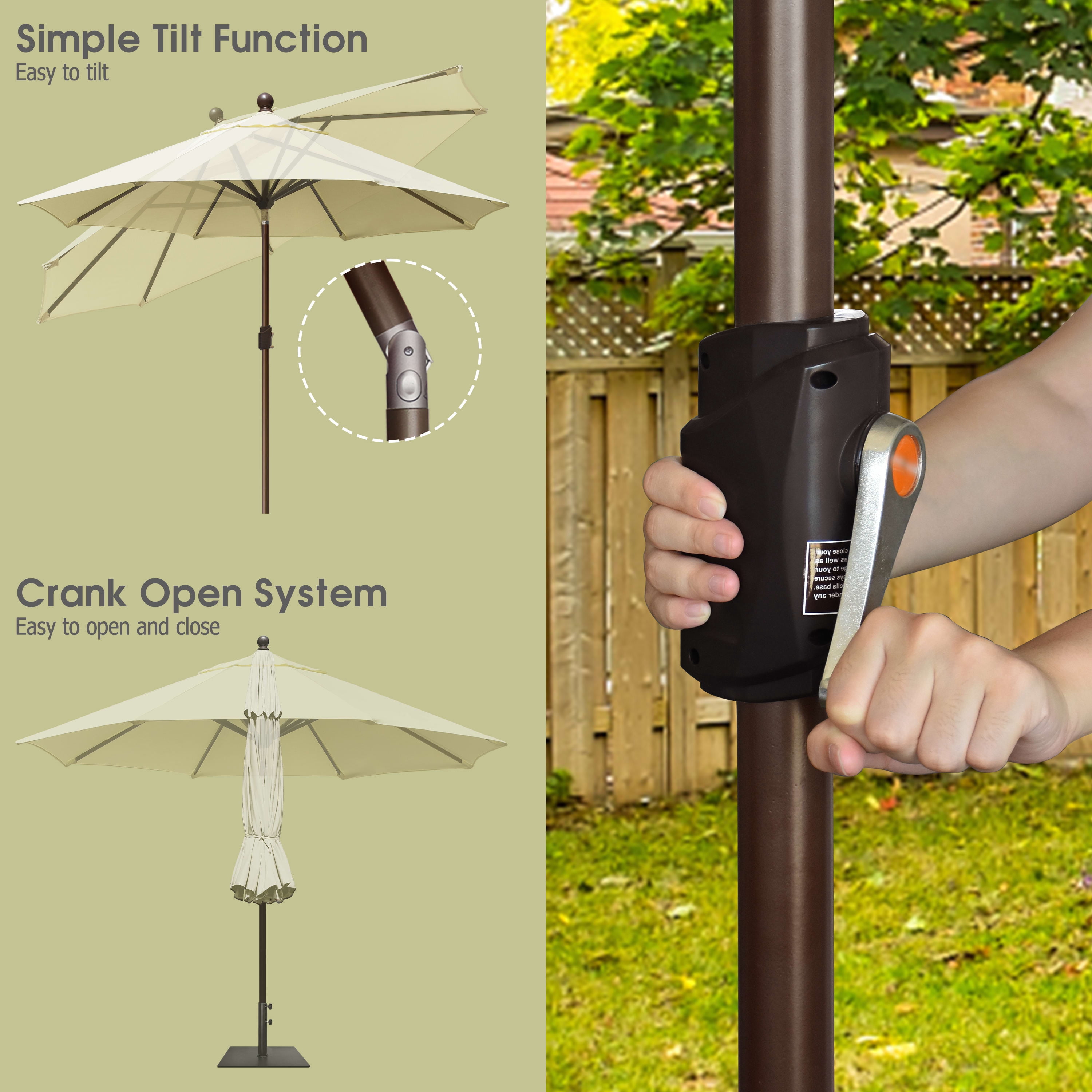 EliteShade 9Ft Market Umbrella Patio Outdoor Table Umbrella（Natural）
