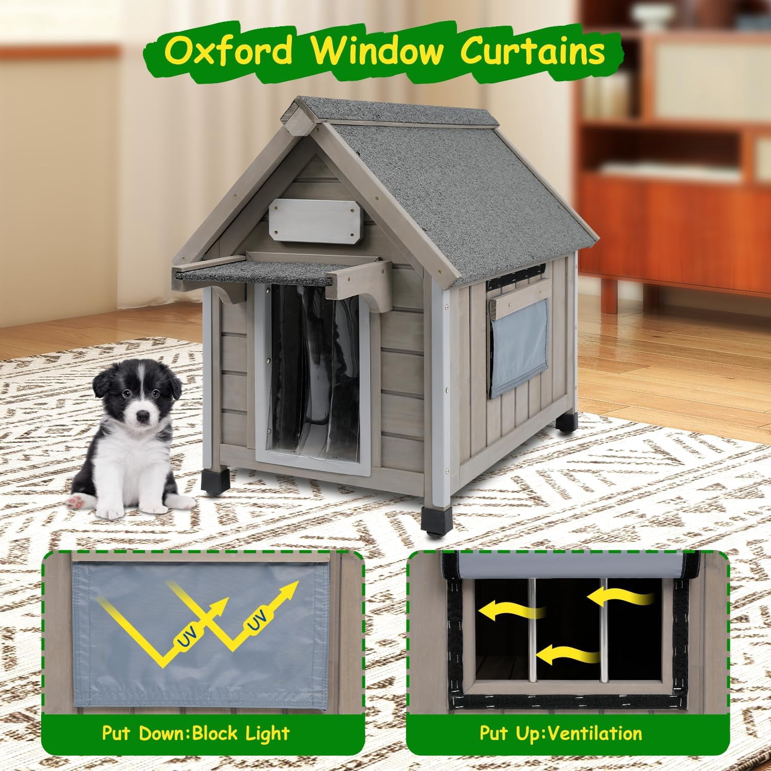 Petsblublu Dog House Outdoor Indoor Waterproof for Small Dog with Raised Feet, 18" D*28.5" W*24" H