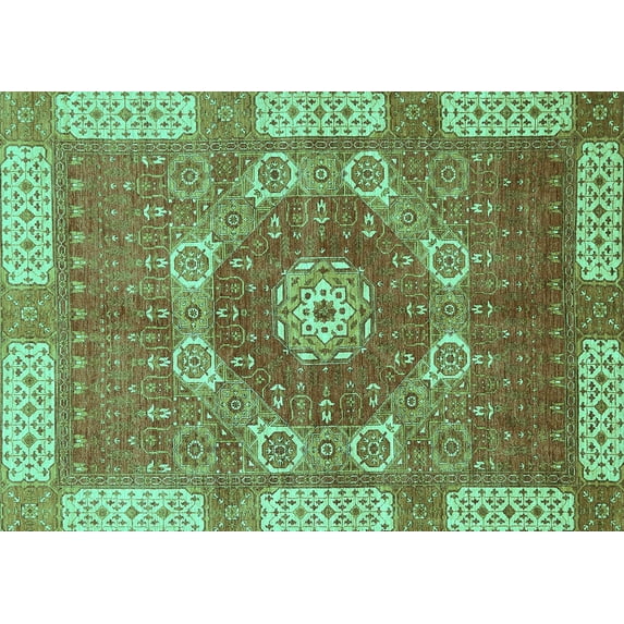 Ahgly Company Machine Washable Indoor Rectangle Abstract Turquoise Blue Modern Area Rugs, 7' x 10'