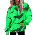 thumbnail image 4 of Yanchicy Women's Halloween Hoodie Sweatshirt All Over Orange Splatter Bat Print Soft Lightweight Thin Fleece Oversized Fall Happy Halloween Clothes Drawstring Pocket Hooded Pullover Tops, 4 of 8