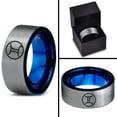 thumbnail image 4 of Tungsten Horoscope Gemini Band Ring 8mm Men Women Comfort Fit Blue Flat Cut Brushed Gray Polished Size 13, 4 of 4