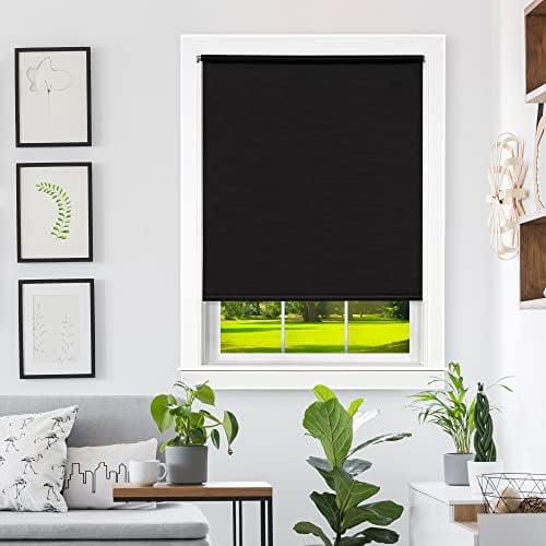 Cordless Tear Down Light Filtering Shade - 37 Inch Width, 72 Inch Length - Black - Cord-Free Customizable Room Darkening Horizontal Mini Vinyl Windows Blinds for Interior by  Home Decor