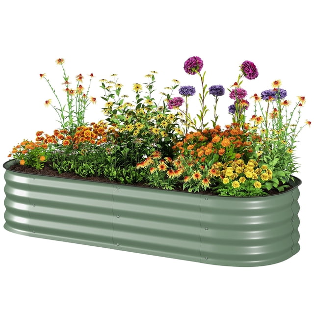 Green Galvanized Raised Garden Bed Kit - 59" Metal Planter Box for Balcony, Patio & Garden - Weather-Resistant, Safe Edging Design
