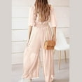 thumbnail image 5 of Babysbule Womens Overall Wide Leg Pants Women's Summer Casual Solid Pleated Wide Leg Pants With V-neck And Waist Up Jumpsuit, 5 of 6