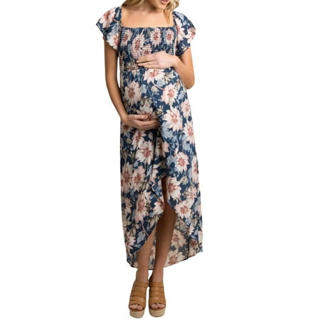 

Xsylife Women Maternity Dress Pregnant Off-shoulder Floral Print Boho Swing Dress Pregnancy Photography Photo Long Gown