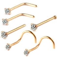thumbnail image 1 of Koszal 6Pcs/Set Cubic Zirconia L-Bar Curved Rod Nose Stud Body Piercing Jewelry Decor, 1 of 4