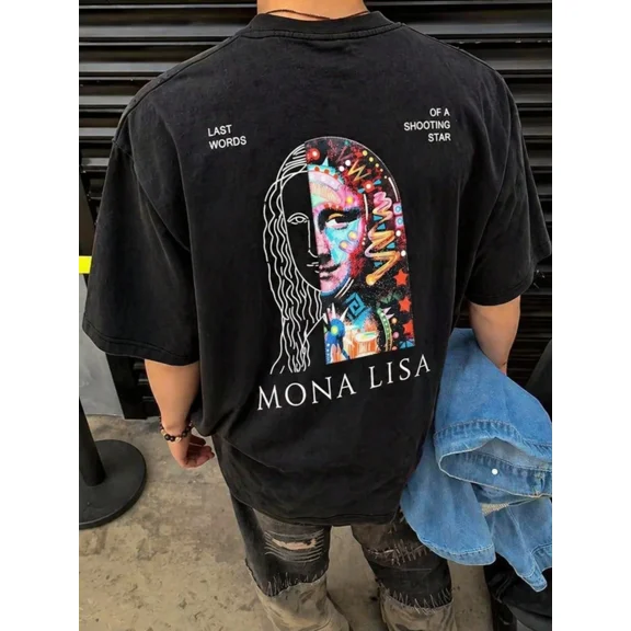 Retro Abstract Mona Lisa Art Graphic Vintage Grunge Y2k Cotton Men's Women's T-Shirt