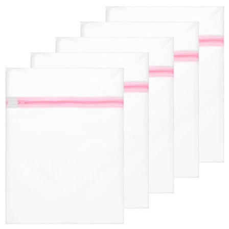 11.8x15.7 IN Mesh Laundry Bags [5PCS] - Fine Net Mesh Bag with Zipper for Washing Delicates & Clothing & Stocking - [PINk, White]