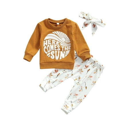

Lieserram Baby Girl Clothes Set Fall 3 6 9 12 18 24 Months Long Sleeve Sweatshirt Floral Print Pants Headband Outfits