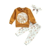 Baby Girl Clothes Set Fall 3 6 9 12 18 24 Months Long Sleeve Sweatshirt  Floral Print Pants  Headband Outfits