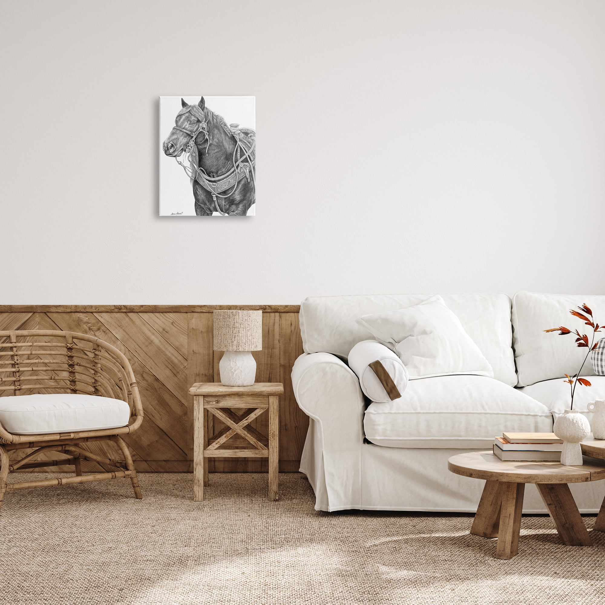 Stupell Indtries Riding Horse Portrait Minimal Elegant Pencil Mark Pattern,16 x 20,Design by Andrea Kochish