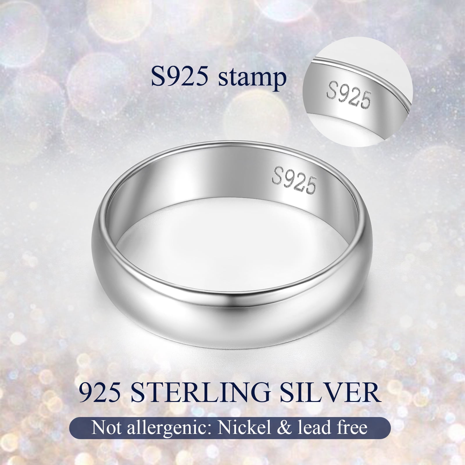 FindChic Simple Band Rings for Women, 5mm Pure 925 Sterling Silver Ring Engagement Wedding Band for Couple, Mothers Day Jewelry Gifts - Size 10