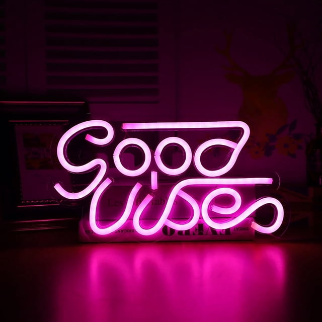 Letrero de neón con luz LED nocturna "Good Vibes" de Rose, ideal para habitación infantil, tienda, juegos, regalo de Año Nuevo (33 x 18 cm)