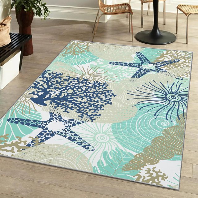 Alfombra Tritard Nautical Coastal antideslizante, lavable a máquina, 91 x 152 cm
